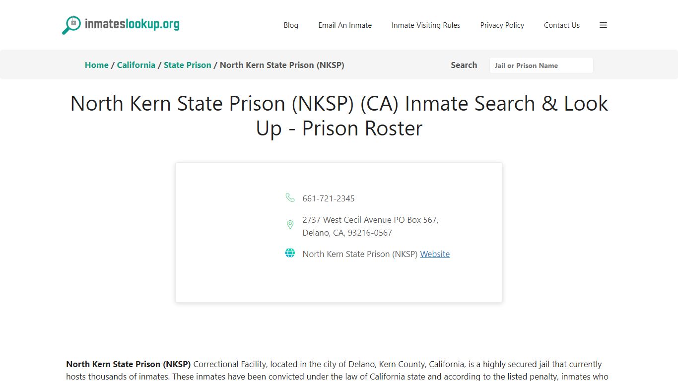 North Kern State Prison (NKSP) (CA) Inmate Search & Look Up - Prison Roster